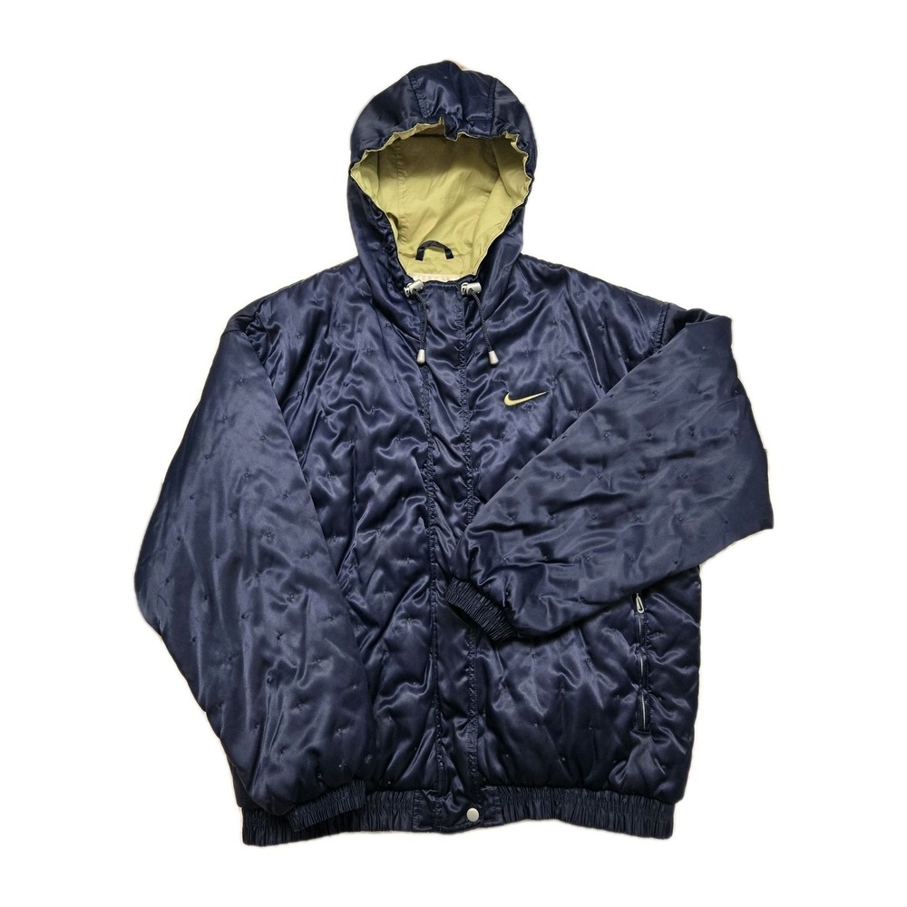 Nike Vtg 90s Quilted Puffer Jacket Big Logo Blue‎ Womens Large Streetwear Rare
